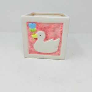 Vtg 50's Baby Block Ceramic Planter Pot ABC Duck Flower Cute Desk Decor